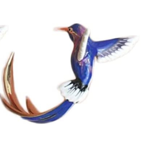 Blue Lavender Gold Flying Hummingbird Hoops Bird HoopEarrings Cute Birds New - Picture 3 of 4